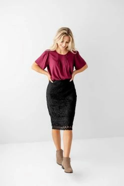 The Main Street Exchange 'Eleanor' Lace Midi Skirt In Black