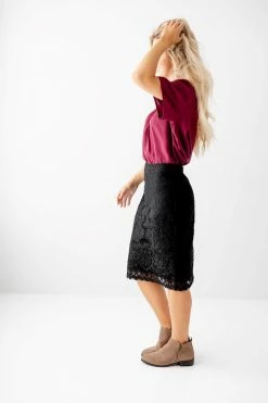 The Main Street Exchange 'Eleanor' Lace Midi Skirt In Black