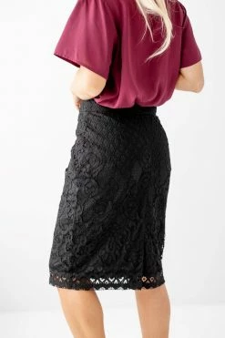 The Main Street Exchange 'Eleanor' Lace Midi Skirt In Black