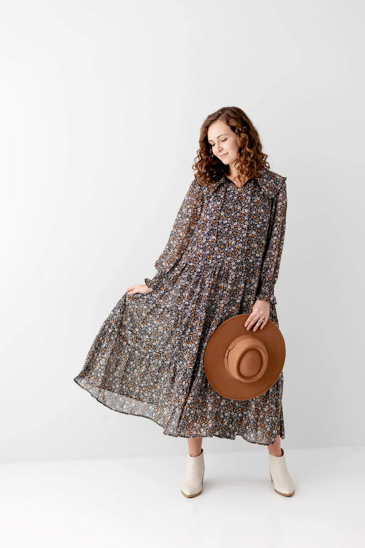 In Loom 'Alistair' Ditsy Floral Tiered Dress In Black FINAL SALE 1 In Loom 'Alistair' Ditsy Floral Tiered Dress In Black FINAL SALE