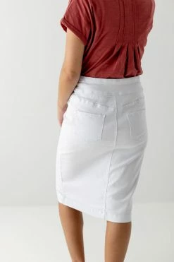 The Main Street Exchange 'Sara' Classic Knee Length Denim Skirt In White Exclusive Designs 14 The Main Street Exchange 'Sara' Classic Knee Length Denim Skirt In White Exclusive Designs