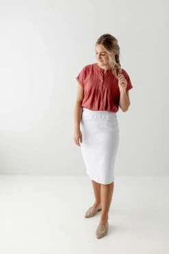 The Main Street Exchange 'Sara' Classic Knee Length Denim Skirt In White Exclusive Designs 16 The Main Street Exchange 'Sara' Classic Knee Length Denim Skirt In White Exclusive Designs