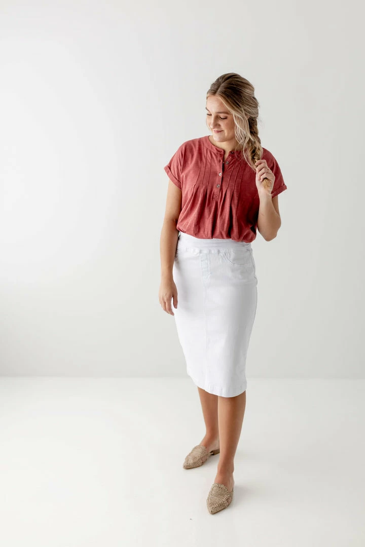 The Main Street Exchange 'Sara' Classic Knee Length Denim Skirt In White Exclusive Designs 8 The Main Street Exchange 'Sara' Classic Knee Length Denim Skirt In White Exclusive Designs