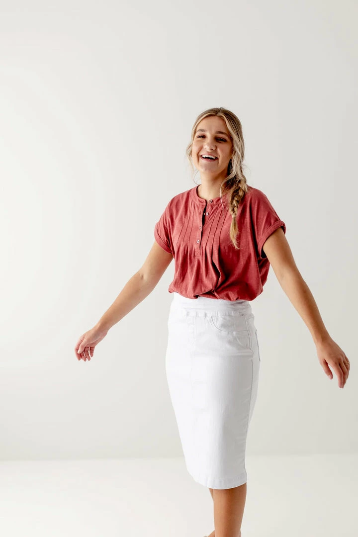 The Main Street Exchange 'Sara' Classic Knee Length Denim Skirt In White Exclusive Designs 9 The Main Street Exchange 'Sara' Classic Knee Length Denim Skirt In White Exclusive Designs