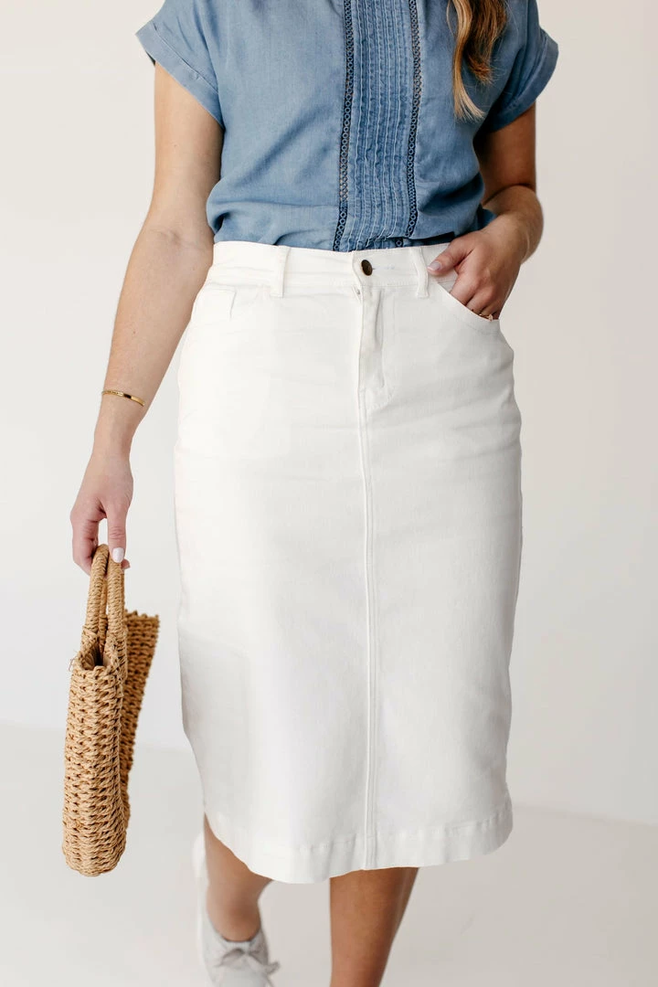 The Main Street Exchange 'Leah' Denim Skirt In Ivory 3 The Main Street Exchange 'Leah' Denim Skirt In Ivory