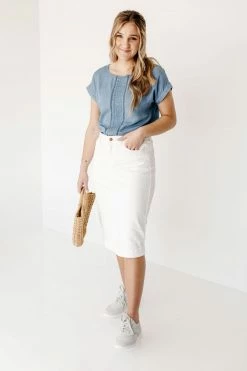 The Main Street Exchange 'Leah' Denim Skirt In Ivory