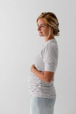 Hello Miz 'Julia' Striped Puff Sleeve Maternity Top In Ivory Summer Collection 7 Hello Miz 'Julia' Striped Puff Sleeve Maternity Top In Ivory Summer Collection