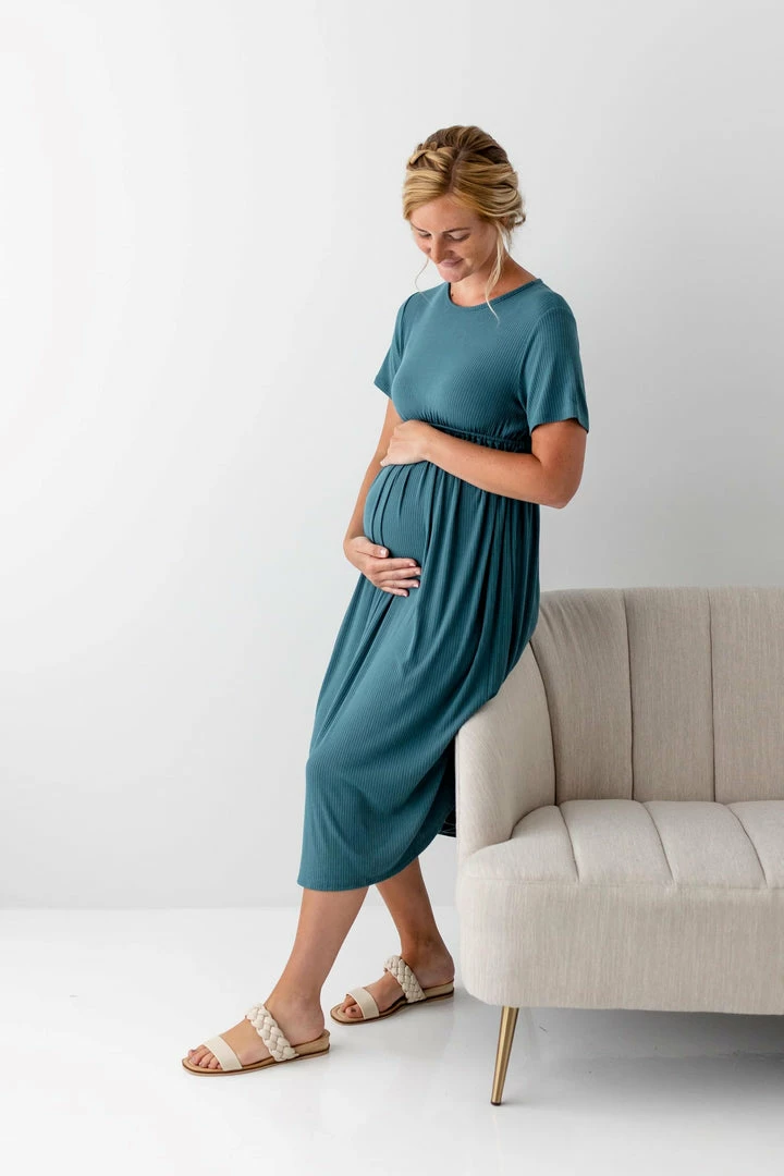 RK Apparel 'Atlee' Elastic Waist Ribbed Maternity Dress In Teal 3 RK Apparel 'Atlee' Elastic Waist Ribbed Maternity Dress In Teal