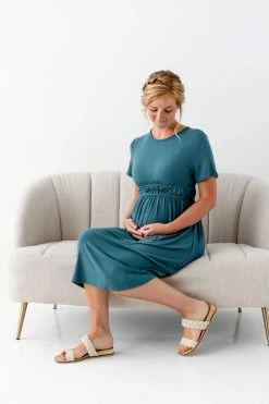 RK Apparel 'Atlee' Elastic Waist Ribbed Maternity Dress In Teal 9 RK Apparel 'Atlee' Elastic Waist Ribbed Maternity Dress In Teal
