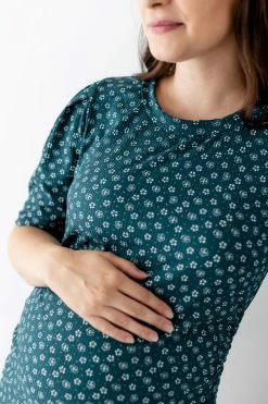Hello Miz 'Selena' Floral Ribbed Maternity Top In Teal Summer Collection