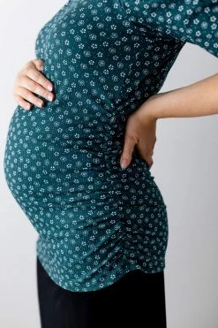 Hello Miz 'Selena' Floral Ribbed Maternity Top In Teal Summer Collection