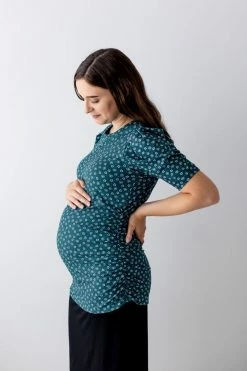 Hello Miz 'Selena' Floral Ribbed Maternity Top In Teal Summer Collection