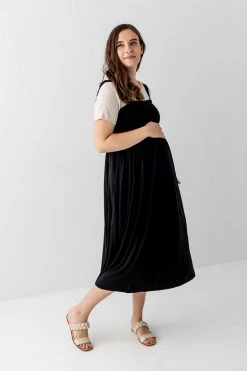 Hello Miz Summer Collection 'Kelsey' Smocked Bodice Maternity Dress In Black