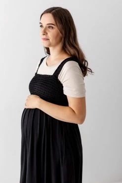 Hello Miz Summer Collection 'Kelsey' Smocked Bodice Maternity Dress In Black