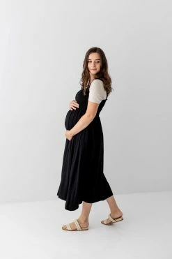 Hello Miz Summer Collection 'Kelsey' Smocked Bodice Maternity Dress In Black