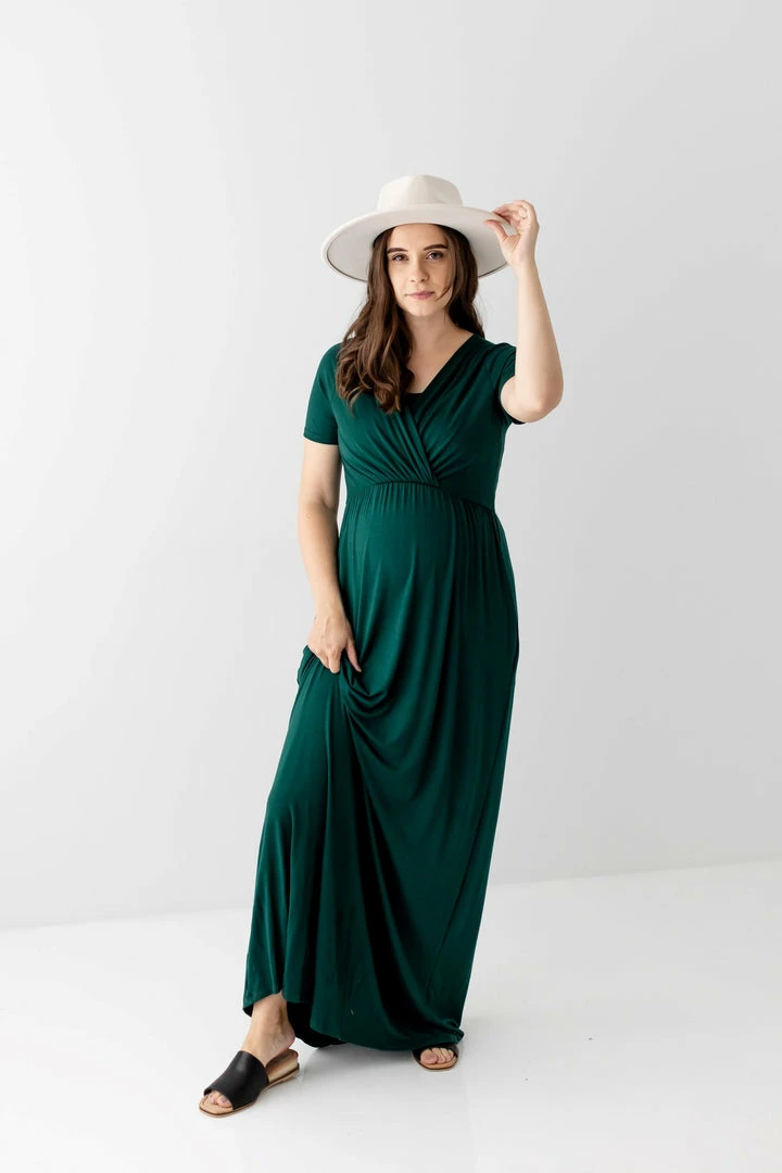 Hello Miz Summer Collection 'Reyna' Wrap Front Maternity Dress In Hunter Green 1 Hello Miz Summer Collection 'Reyna' Wrap Front Maternity Dress In Hunter Green
