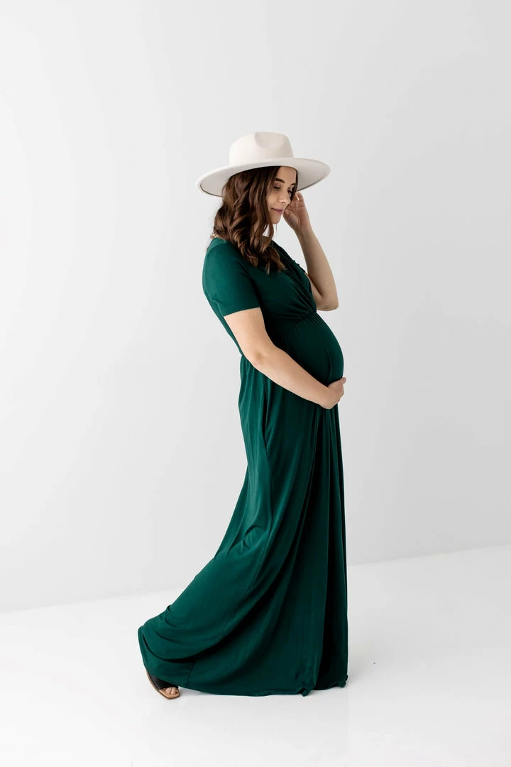 Hello Miz Summer Collection 'Reyna' Wrap Front Maternity Dress In Hunter Green 4 Hello Miz Summer Collection 'Reyna' Wrap Front Maternity Dress In Hunter Green