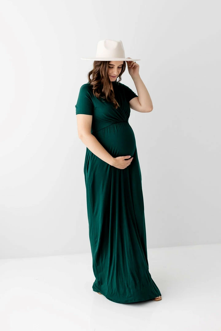 Hello Miz Summer Collection 'Reyna' Wrap Front Maternity Dress In Hunter Green 2 Hello Miz Summer Collection 'Reyna' Wrap Front Maternity Dress In Hunter Green