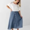 Hayden Los Angeles Summer Collection 'Farrell' Button Down Midi Skirt In Chambray