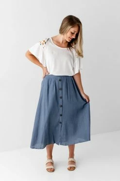 Hayden Los Angeles Summer Collection 'Farrell' Button Down Midi Skirt In Chambray