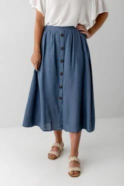 Hayden Los Angeles Summer Collection 'Farrell' Button Down Midi Skirt In Chambray