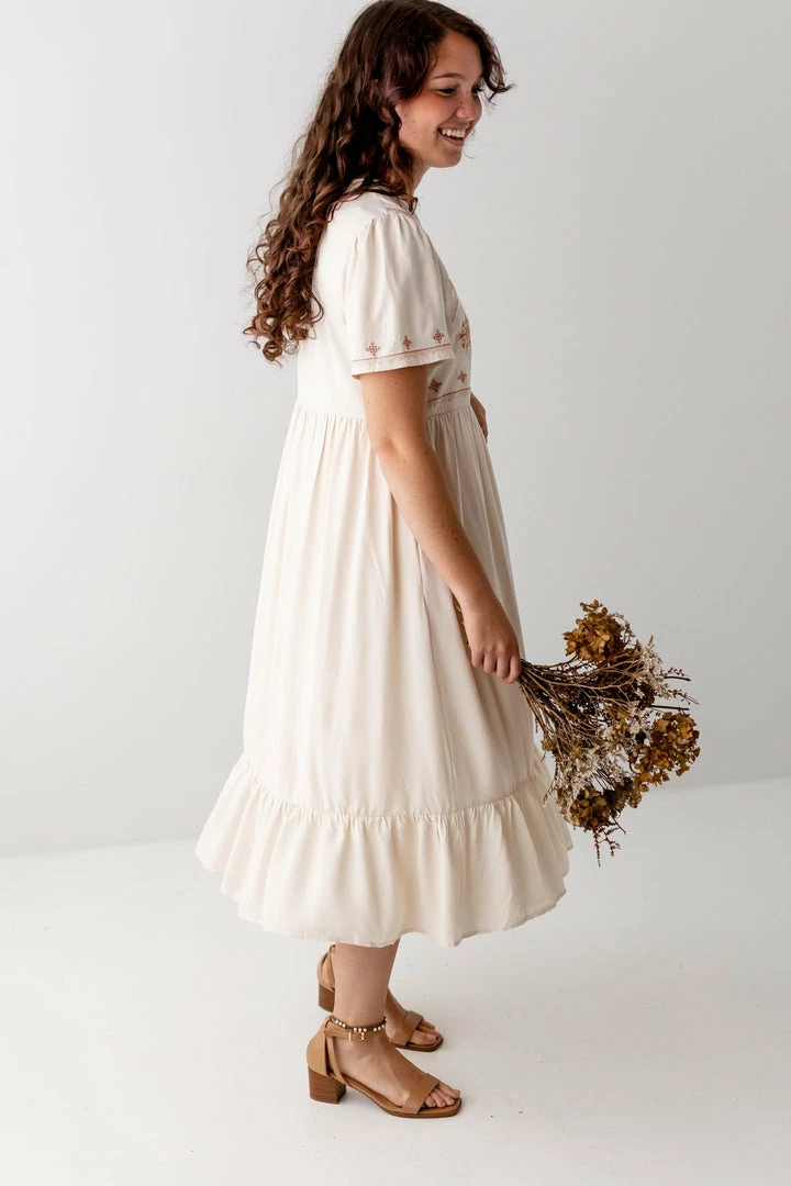 Tea N Rose 'Fiona' Embroidered Midi Dress In Cream 5 Tea N Rose 'Fiona' Embroidered Midi Dress In Cream