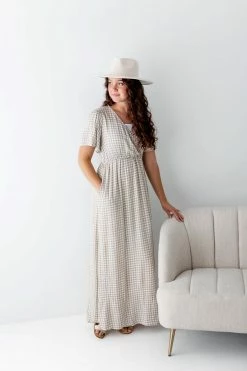 Tea N Rose 'Hollis' Surplice Gingham Maxi Dress In Dusty Grey