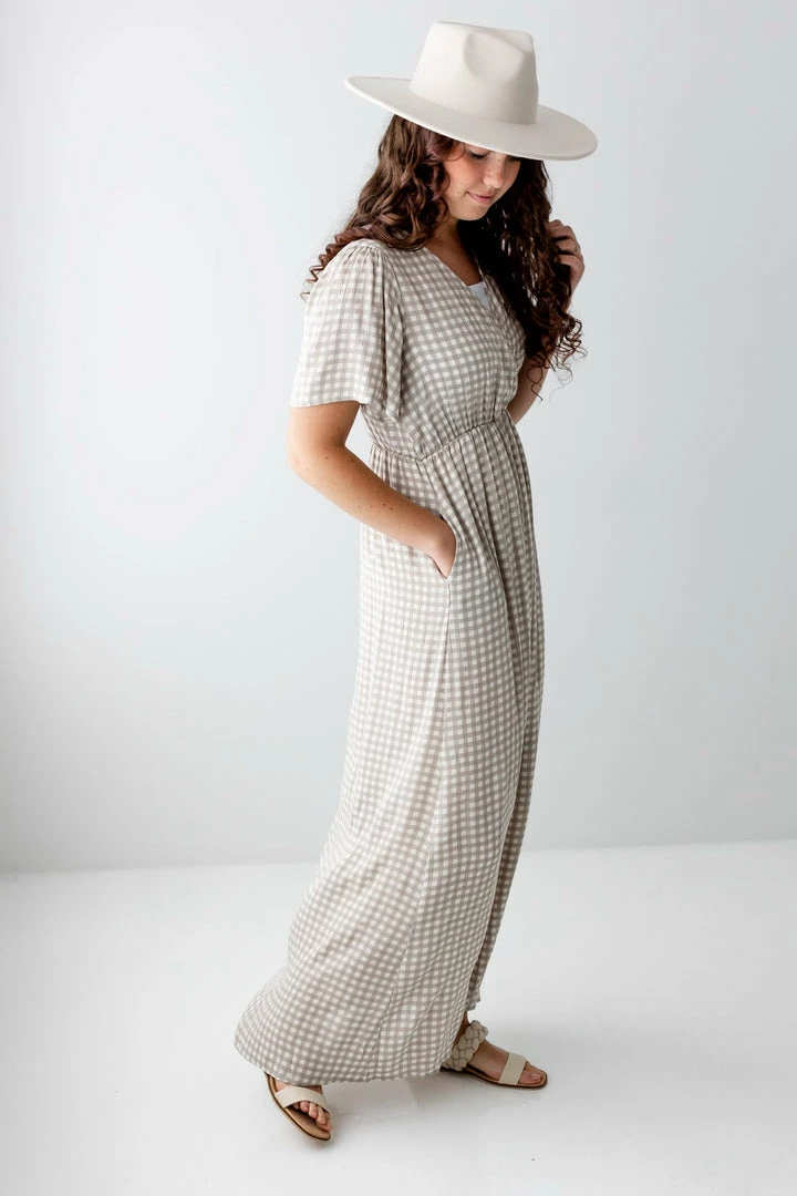 Tea N Rose 'Hollis' Surplice Gingham Maxi Dress In Dusty Grey 3 Tea N Rose 'Hollis' Surplice Gingham Maxi Dress In Dusty Grey