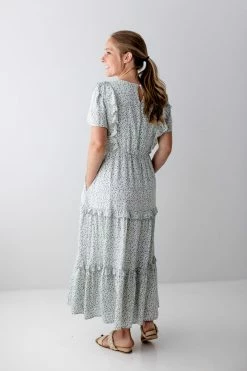 Tea N Rose 'Safiya' Ruffled Floral Midi Dress In Sage