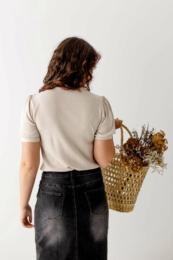 Hayden Summer Collection 'Luna' Ribbed Puff Sleeve Top In Oatmeal 4 Hayden Summer Collection 'Luna' Ribbed Puff Sleeve Top In Oatmeal