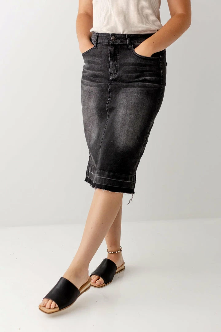 The Main Street Exchange Exclusive Designs 'Esme' Vintage Black Denim Skirt 2 The Main Street Exchange Exclusive Designs 'Esme' Vintage Black Denim Skirt
