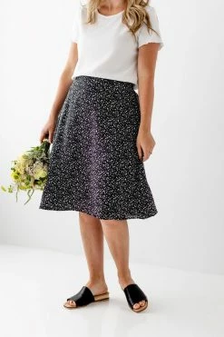 Mikarose 'Inez' Galaxy Dot Printed Midi Skirt In Black
