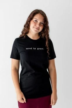 Oat Collective Summer Collection 'Saved By Grace' Cotton Tee In Black
