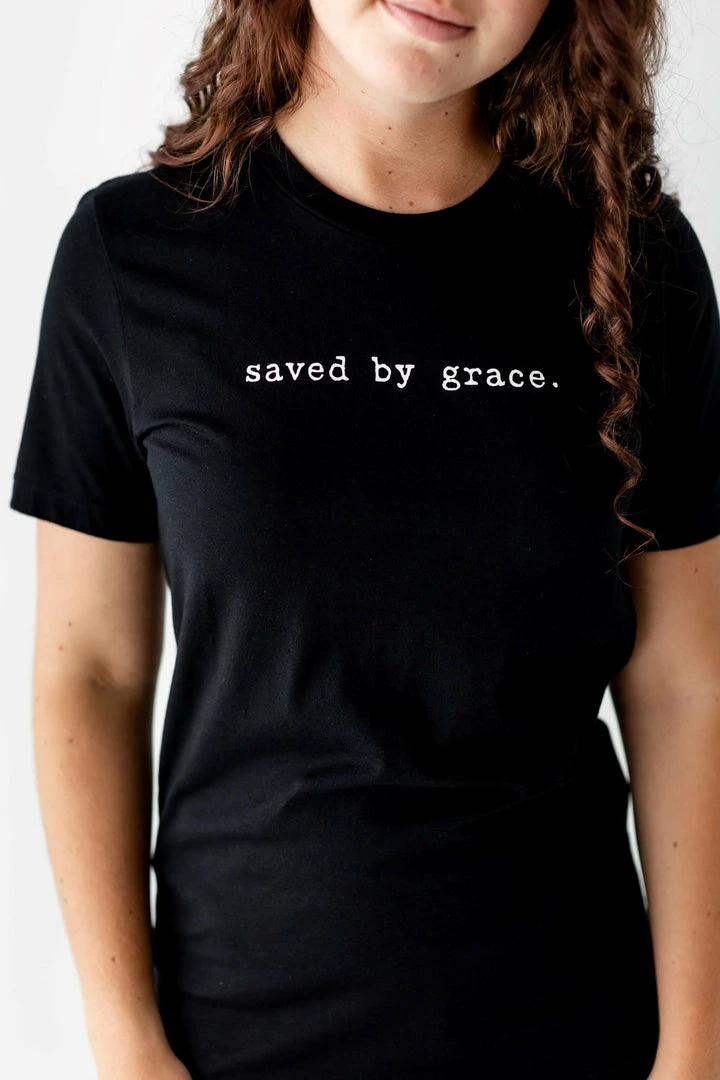 Oat Collective Summer Collection 'Saved By Grace' Cotton Tee In Black 3 Oat Collective Summer Collection 'Saved By Grace' Cotton Tee In Black