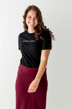 Oat Collective Summer Collection 'Saved By Grace' Cotton Tee In Black