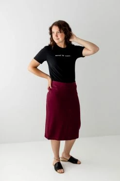 The Main Street Exchange 'Sara' Knit Denim Skirt In Burgundy