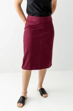 The Main Street Exchange 'Sara' Knit Denim Skirt In Burgundy 8 The Main Street Exchange 'Sara' Knit Denim Skirt In Burgundy