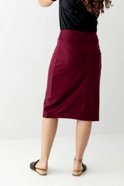 The Main Street Exchange 'Sara' Knit Denim Skirt In Burgundy 11 The Main Street Exchange 'Sara' Knit Denim Skirt In Burgundy