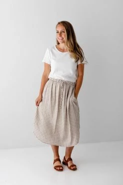 Chris & Carol Summer Collection 'Juno' Woven Plaid Skirt In Taupe