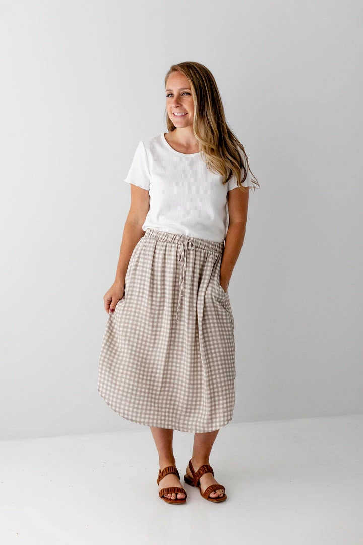 Chris & Carol Summer Collection 'Juno' Woven Plaid Skirt In Taupe 2 Chris & Carol Summer Collection 'Juno' Woven Plaid Skirt In Taupe