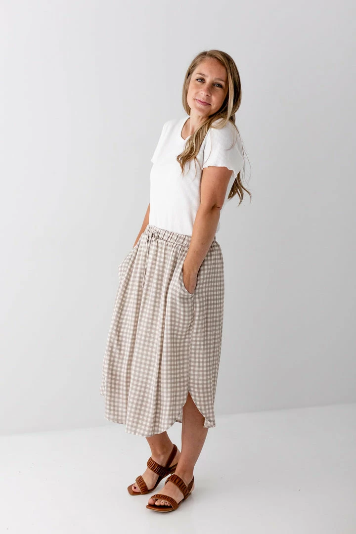 Chris & Carol Summer Collection 'Juno' Woven Plaid Skirt In Taupe 3 Chris & Carol Summer Collection 'Juno' Woven Plaid Skirt In Taupe