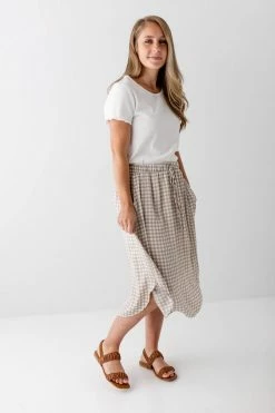 Chris & Carol Summer Collection 'Juno' Woven Plaid Skirt In Taupe