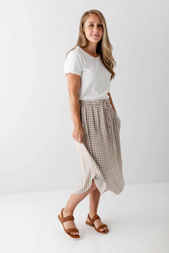 Chris & Carol Summer Collection 'Juno' Woven Plaid Skirt In Taupe 1 Chris & Carol Summer Collection 'Juno' Woven Plaid Skirt In Taupe