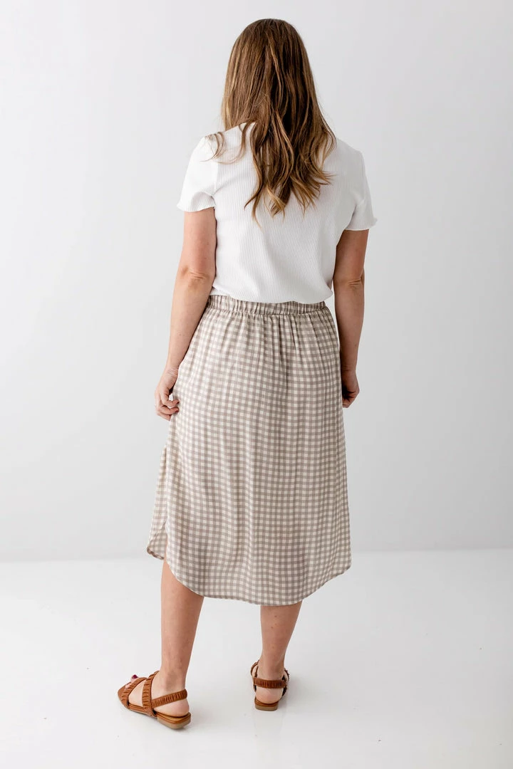 Chris & Carol Summer Collection 'Juno' Woven Plaid Skirt In Taupe 5 Chris & Carol Summer Collection 'Juno' Woven Plaid Skirt In Taupe