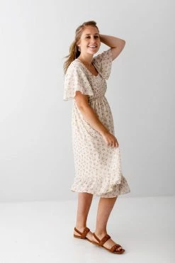 Mikarose Summer Collection 'Felicia' Smocked Bodice Floral Dress In Cream