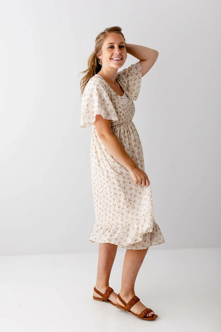 Mikarose Summer Collection 'Felicia' Smocked Bodice Floral Dress In Cream 2 Mikarose Summer Collection 'Felicia' Smocked Bodice Floral Dress In Cream