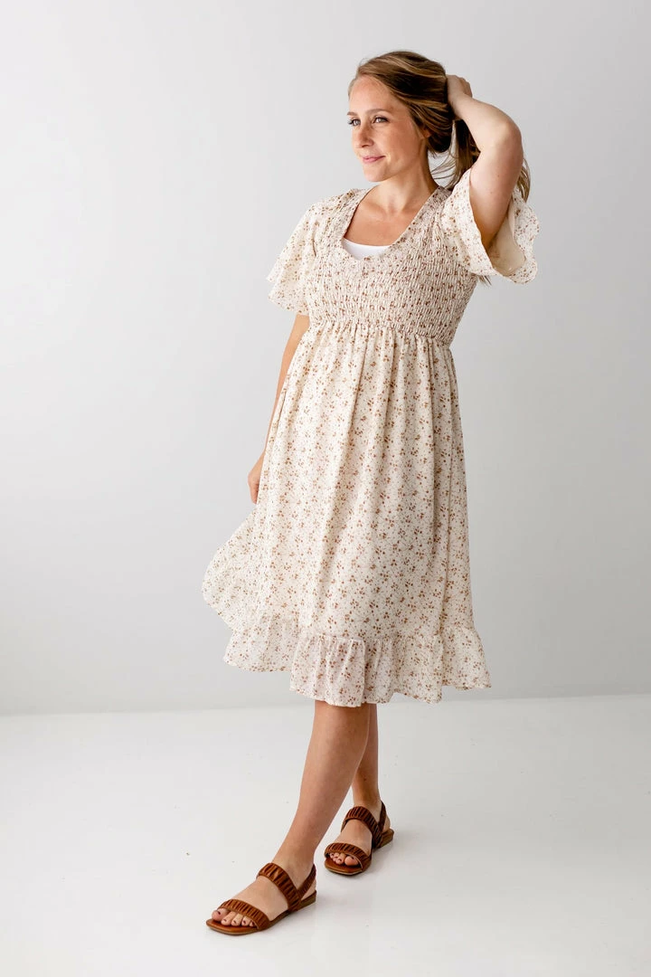 Mikarose Summer Collection 'Felicia' Smocked Bodice Floral Dress In Cream 4 Mikarose Summer Collection 'Felicia' Smocked Bodice Floral Dress In Cream