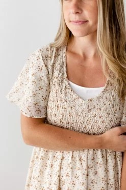 Mikarose Summer Collection 'Felicia' Smocked Bodice Floral Dress In Cream 10 Mikarose Summer Collection 'Felicia' Smocked Bodice Floral Dress In Cream