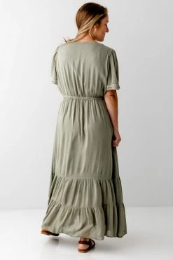 Tea N Rose Summer Collection 'Annabel' Embroidery Detail Maxi Dress In Light Olive