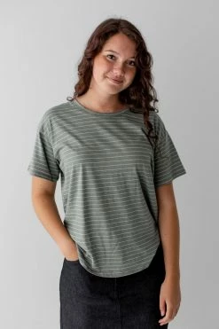 Fabina Summer Collection 'Lennon' Striped Tee In Light Olive